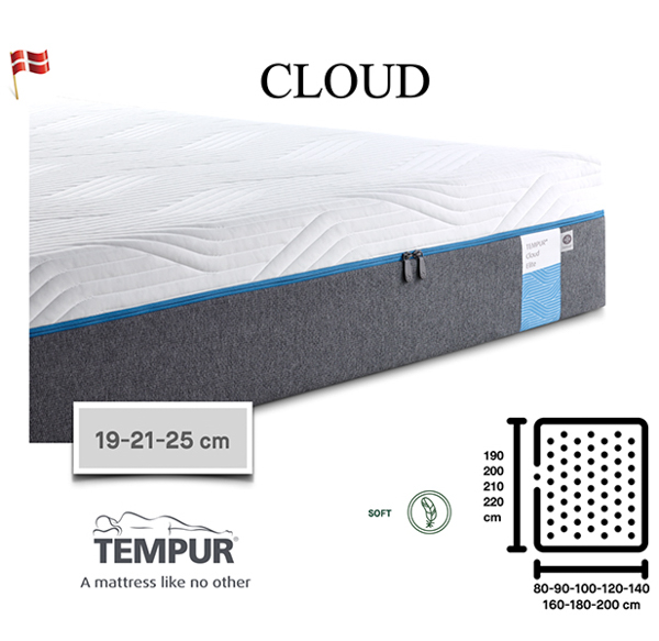 Le matelas Cloud de Tempur procure un confort souple tout en épousant les formes de votre corps. Housse amovible.